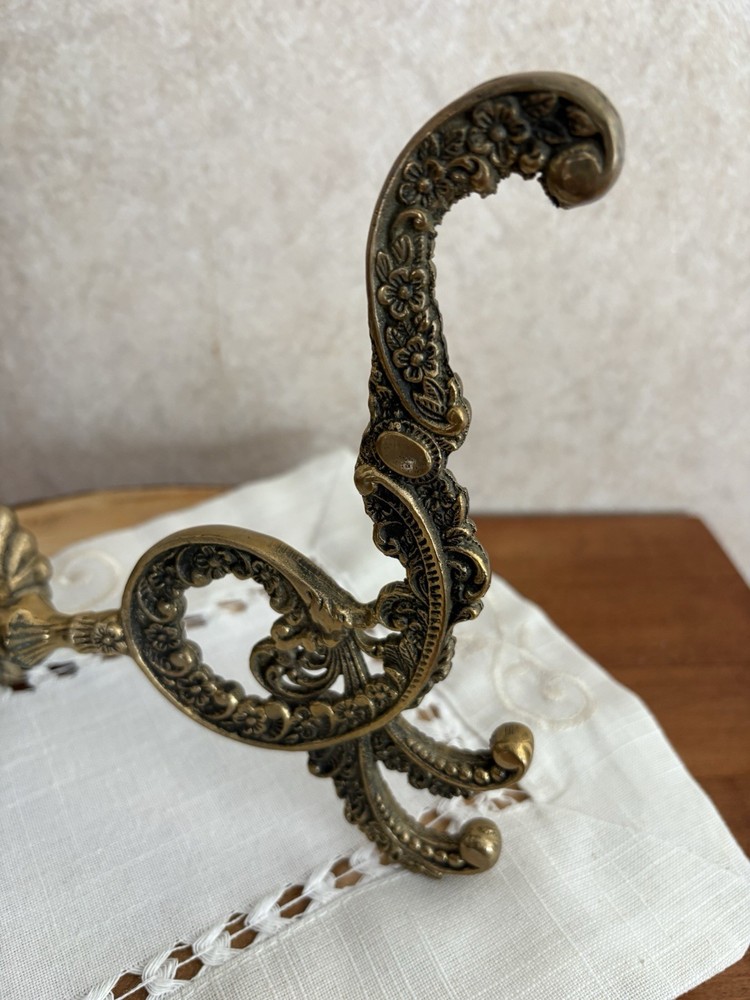 FLASH SALE! Large Antique? Solid Brass Double Coat Hook - Ornate Design 9” Wide
