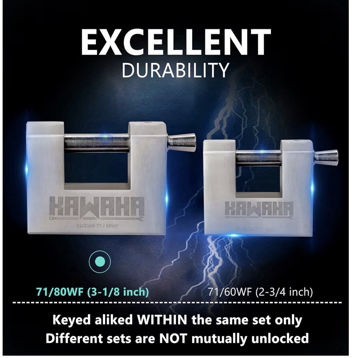 71/80-4PS Stainless Steel D Padlock w/ SS Keys, 3-1/8”, Keyed Alike, 4-Pack