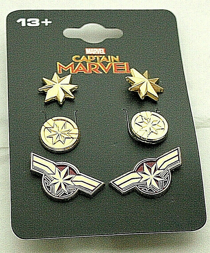 3 Pair Marvel Comics Captain Marvel Enamel Earring Set New MOC 2018