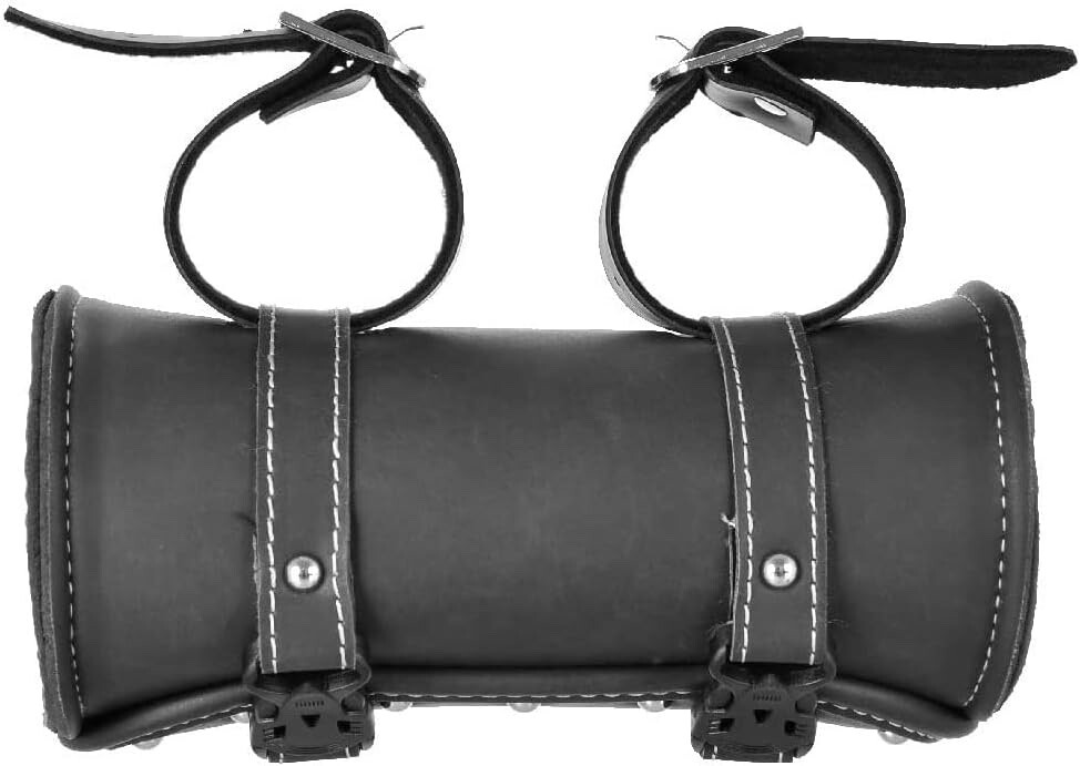 Leather Motorcycle Front Fork Rear Sissy Bar Tool Kit Holder Bag Pouch Storage