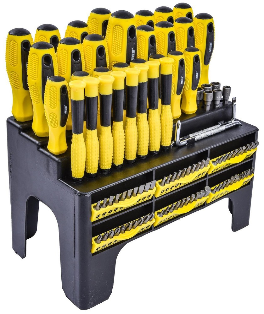 JEGS 100 Piece Screwdriver & Bit Set with Storage Rack 81384
