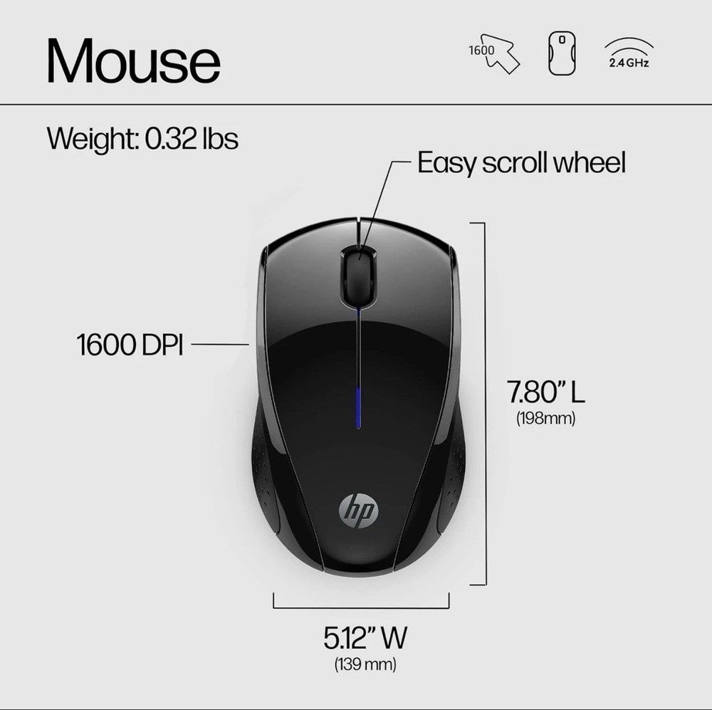 HP - X3000 G3 Wireless Optical Ambidextrous Mouse - Wireless - Jet Black
