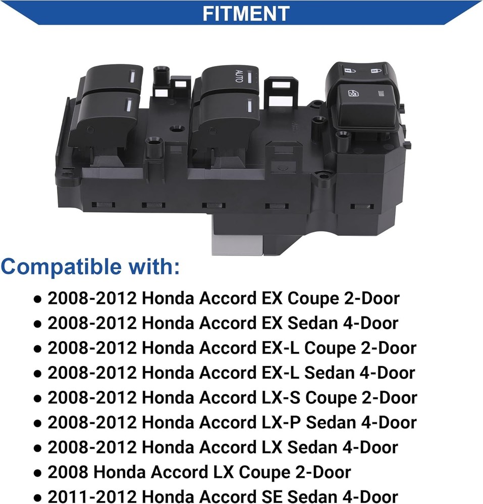 Power Window Switch Control Button, Compatible with Honda Accord 2008-2012, Repl