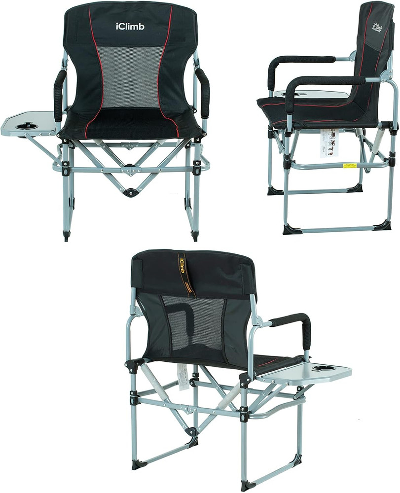 Heavy Duty Compact Camping Folding Mesh Chair with Side Table and Handle