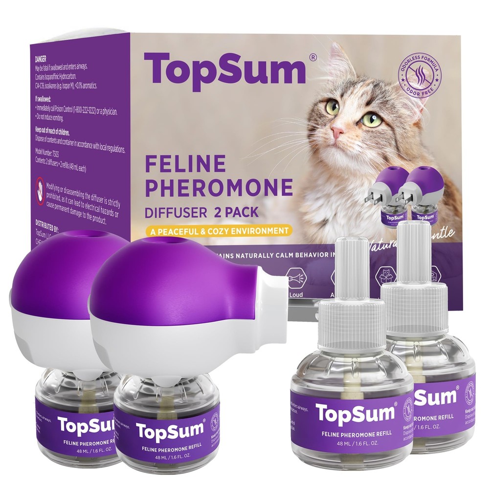 TopSum Cat Calming Pheromone Kit, Purple– 2 Diffusers+2 Refills