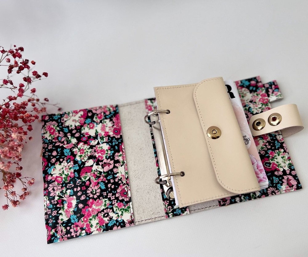 Leather notebook cover A7 2 rings binder mini wallet. Dated 2026 planner gift.