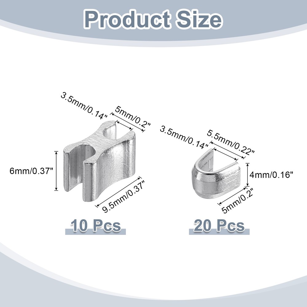 10Set Zipper Slider Retainer, Top Stoppers & Bottom Stops, Silver Tone