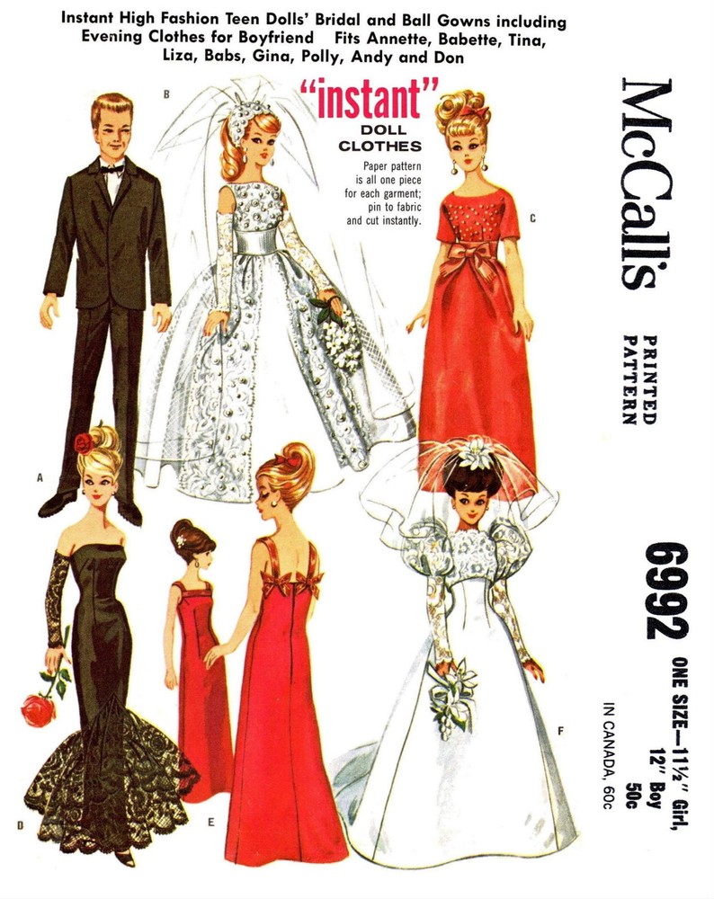 McCall's 6992 Pattern Barbie Ken DOLL Wardrobe