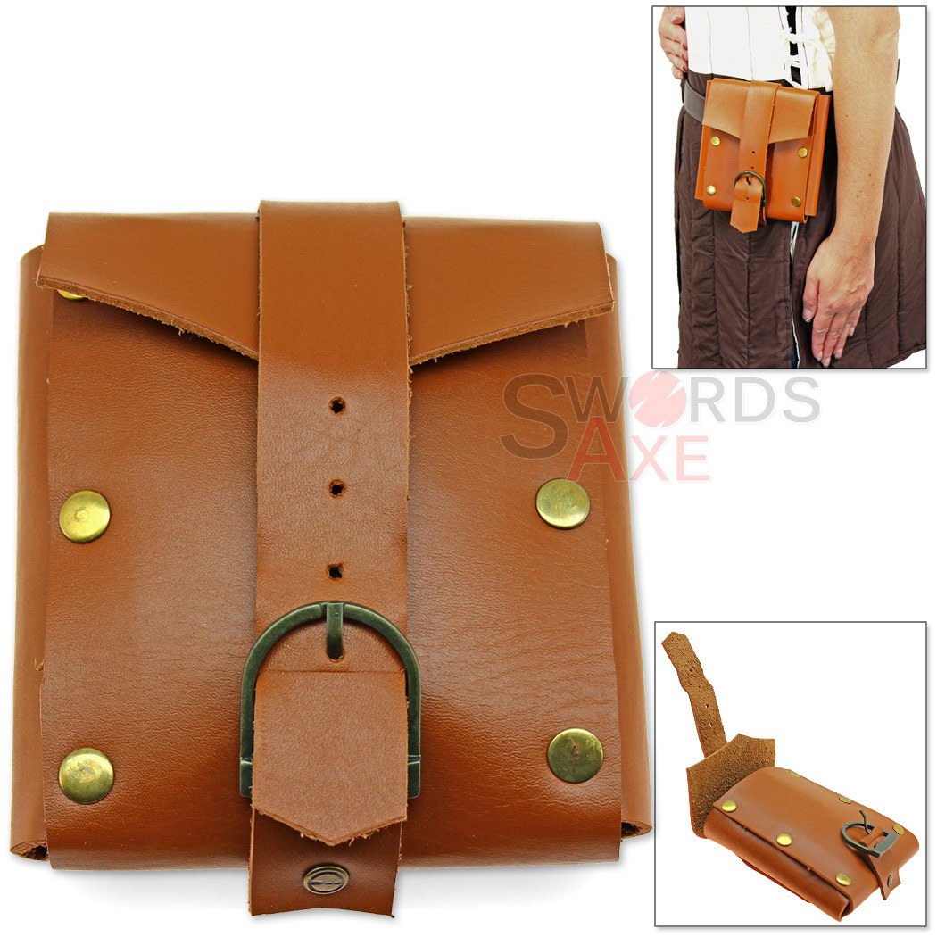 Adventurers Medieval Leather Belt Pouch Large Renaissance Bag w Buckle 7oz Thick