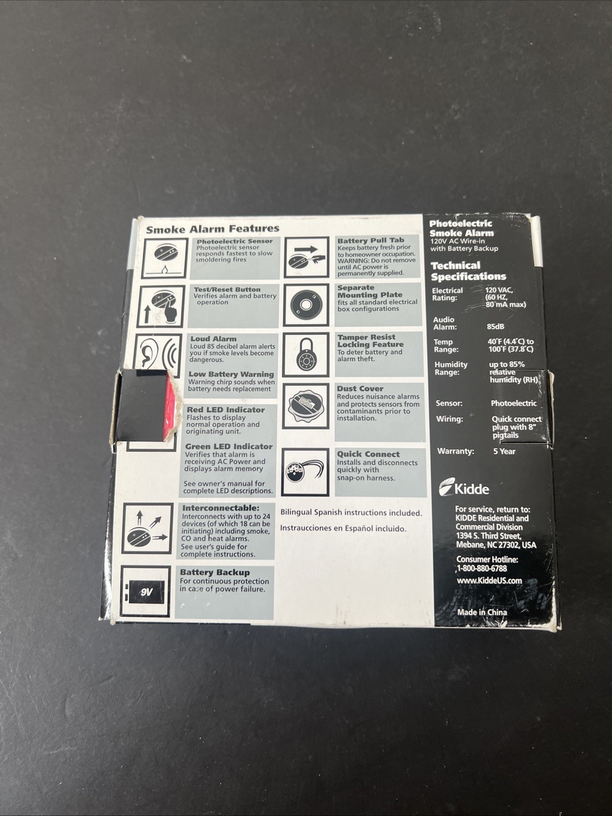 Kidde PE120 120V Hardwired Photoelectric Smoke Alarm with Battery Backup