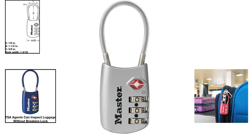 Customizable 3-Digit Combination TSA Lock for Travel Security, Assorted Colors
