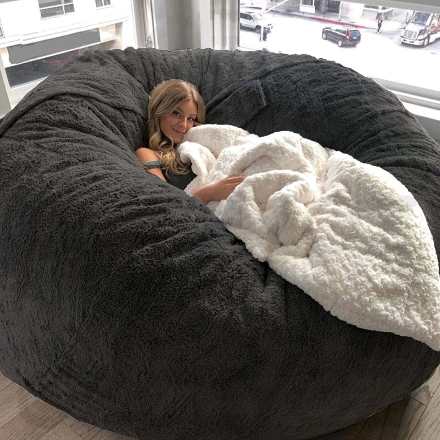 7FT Giant Bean Bag Sofa Living Room Chair Memory Soft Protect Cover No Filling