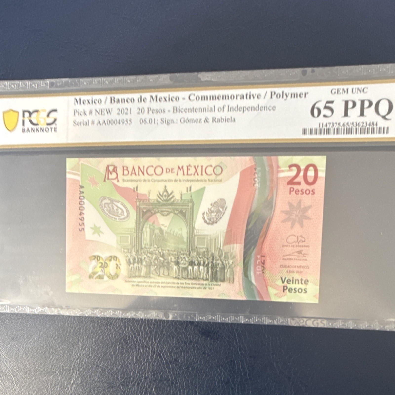 Mexico 2021 20 Pesos Commemorative Banknote Bicentennial PCGS 65 PPQ