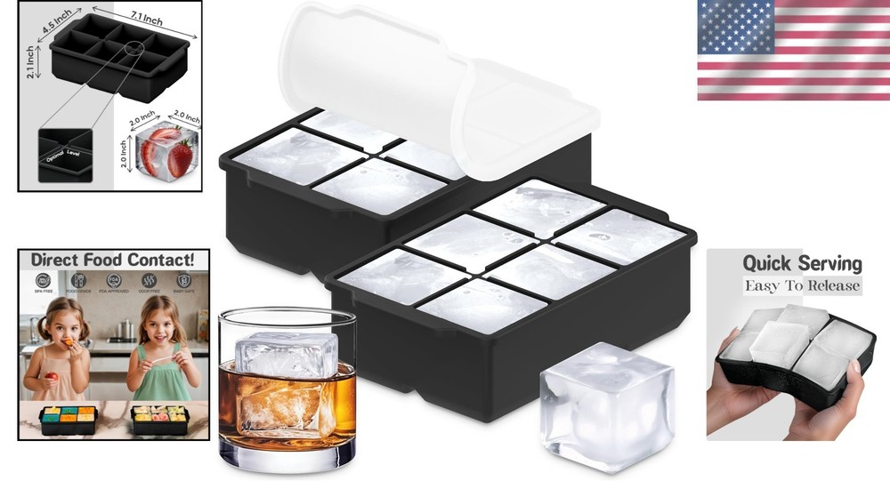 Versatile Silicone Ice Cube Trays - Stackable 2-Inch Molds for Luxurious Drinks