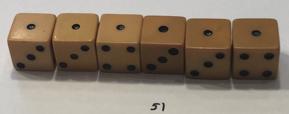 Three Pair Butterscotch Bakelite 1/2” Vintage Dice (Tested)