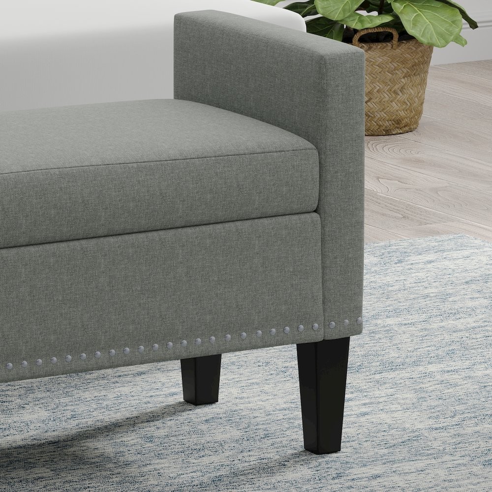 41.5" Storage Bench with Nailhead Trim - Stone (Light Gray)