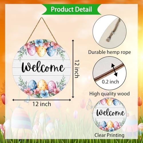 Easter Wreath Easter Door Decorations Cute Easter Eggs Hanging Sign Spring