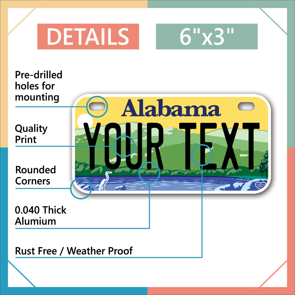 Custom state License Plates with personalized text Car 12x6- Moto 7x4 - Bike 6x3