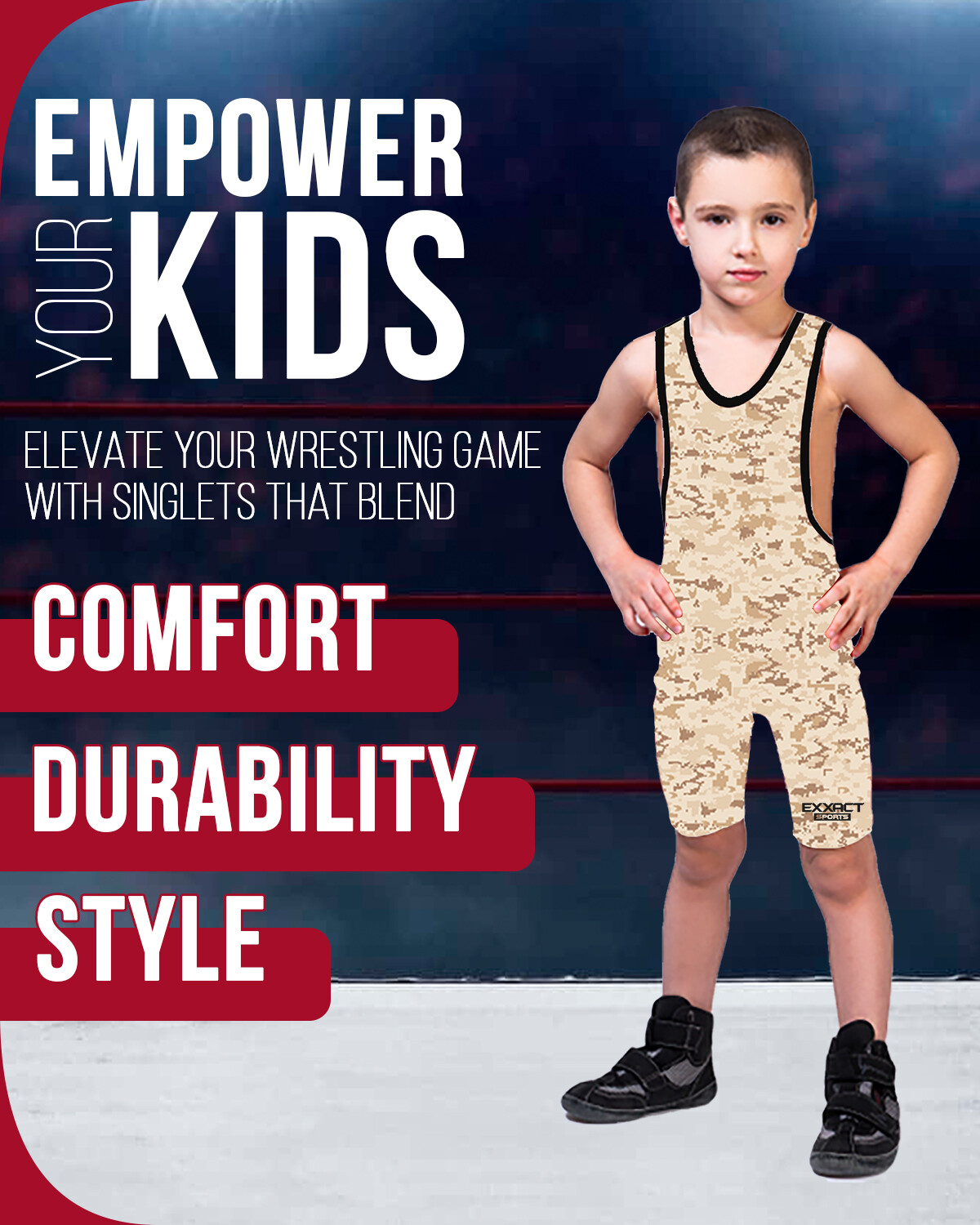Exxact Sports Camoflage Wrestling Singlet for MMA, Powerlifting Singlet Youth