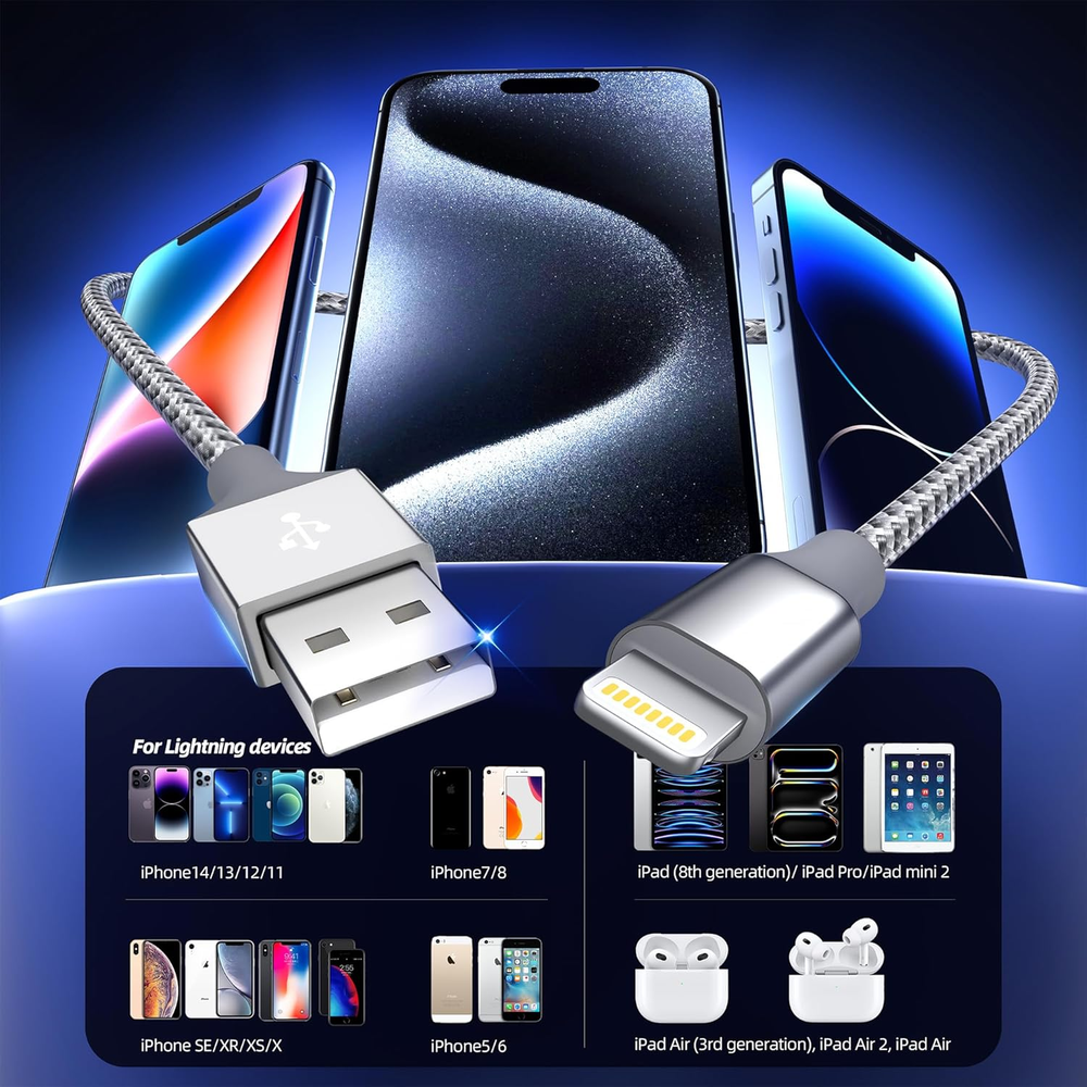 iPhone Charger 3pack 10FT Apple MFi Certified Long Lightning Cable Fast Charging
