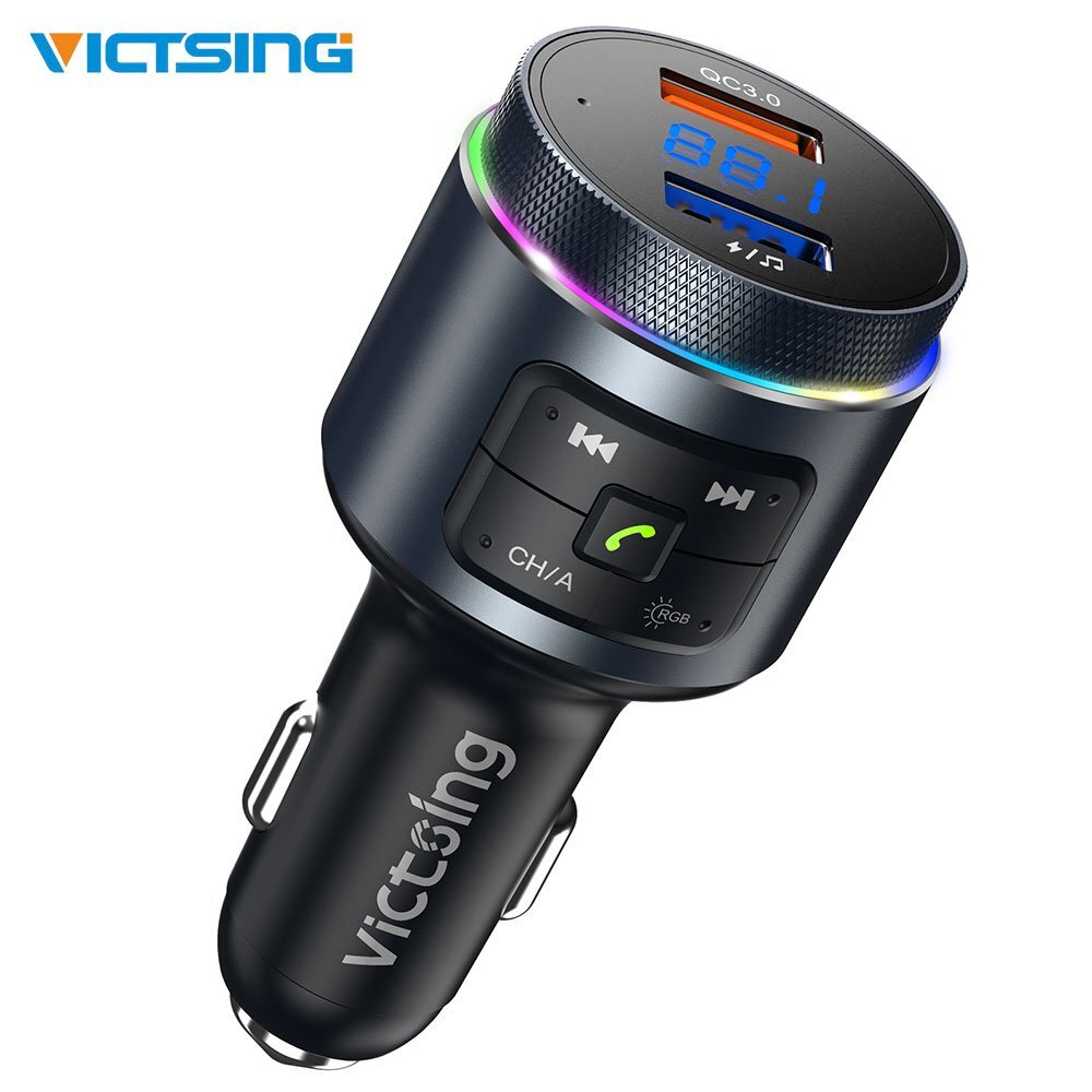 VicTsing Car Bluetooth FM Transmitter RGB Light AUX Radio Adapter QC3.0 Charging