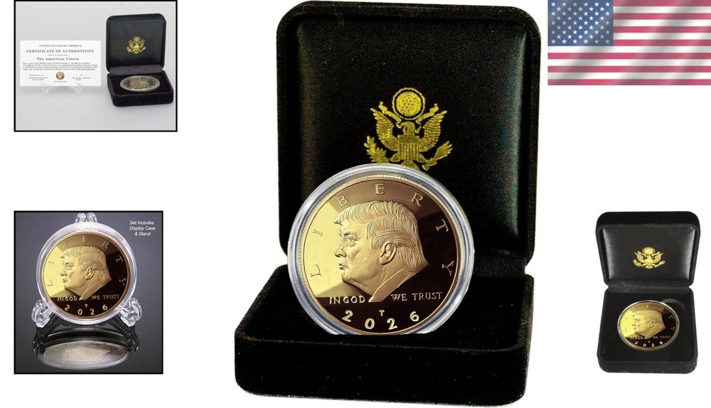 Authentic 2026 Trump Gold Coin with Velvet Case