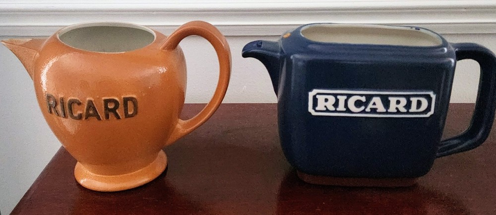 2 RICARD Blue and Orange Ceramic Pitchers