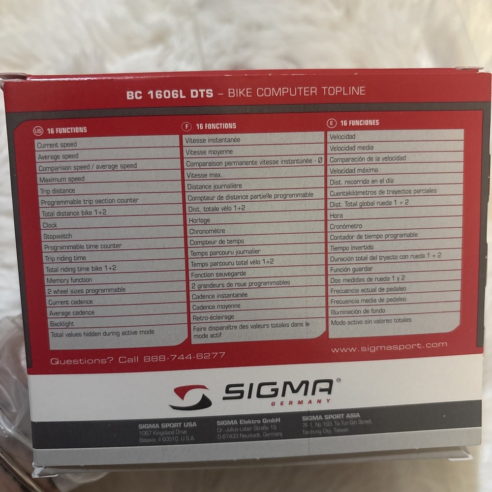 Sigma Bike Computer BC1606LDTS Candence Wireless /measures speed.