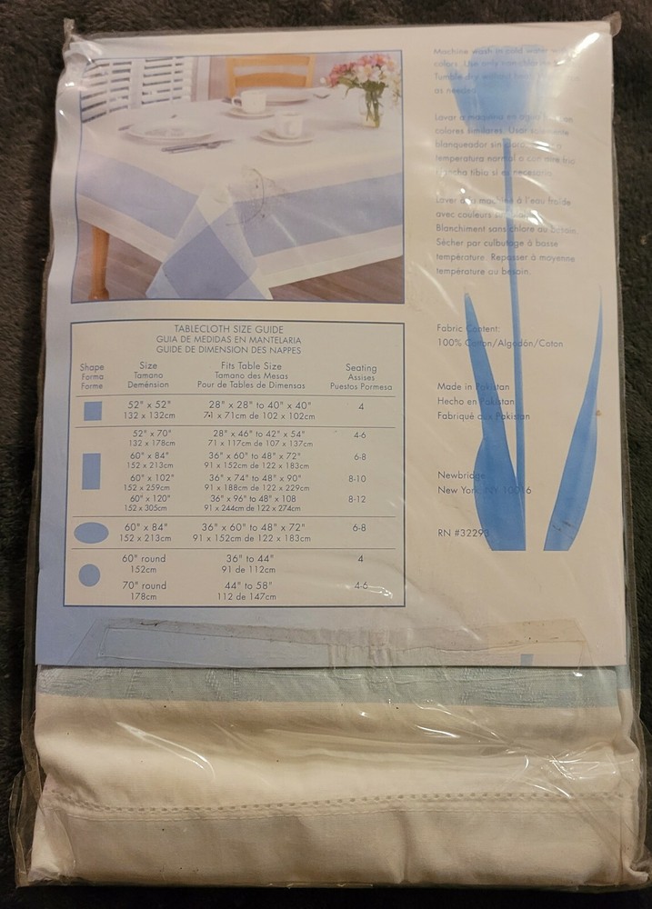 Pavilion Collection Fine Tablecloth Linen Blue White Patchwork Checkered NEW