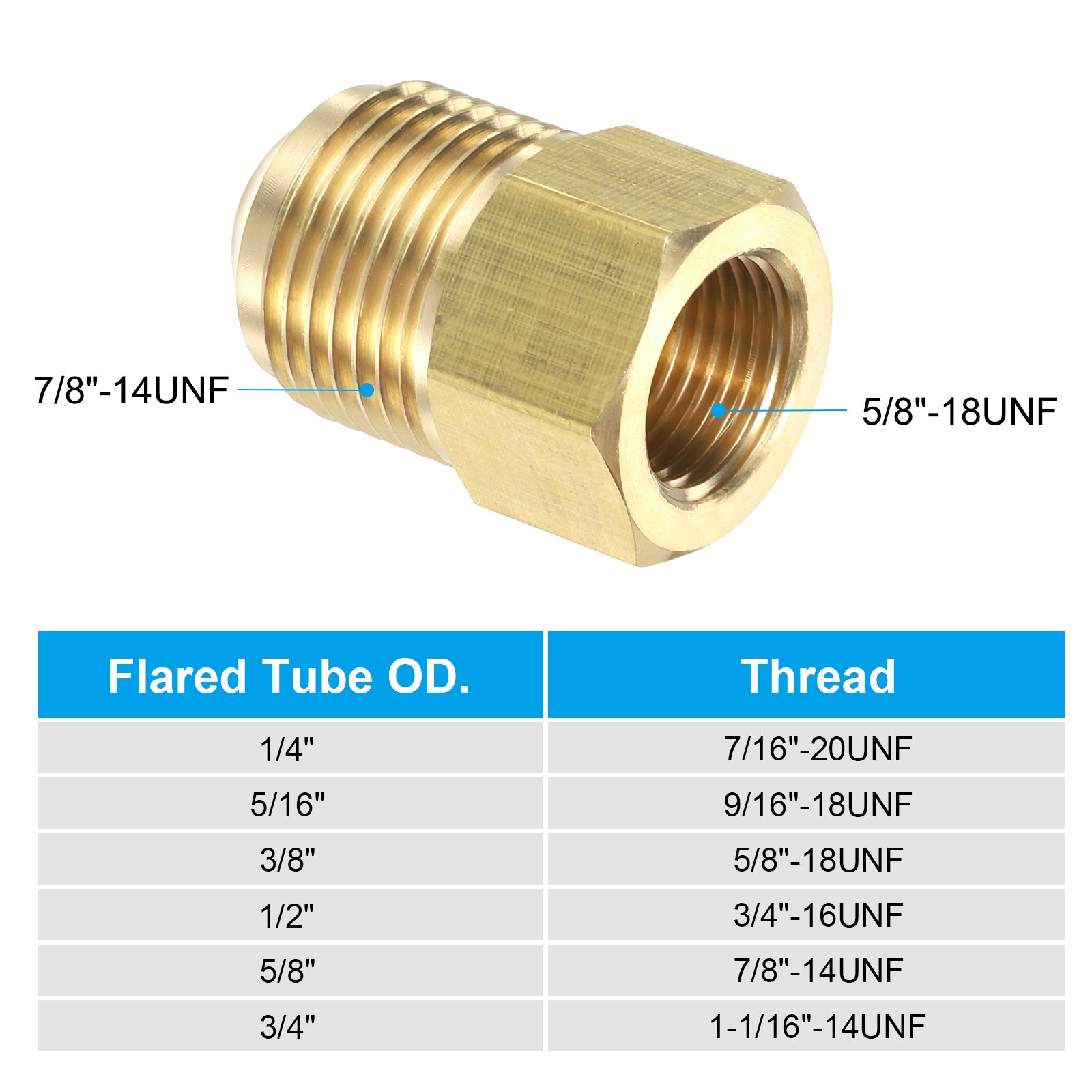 3/8" Female Flare x 5/8" Male Flare Connector Adapter Reducing Brass Tone
