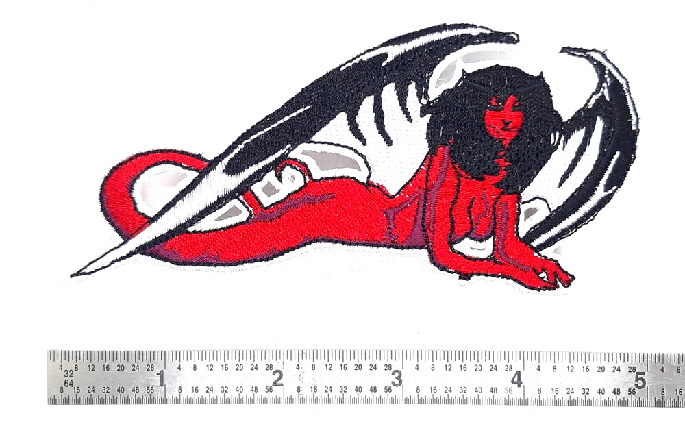 Devil Girl With Wings / Tail Iron On Embroidered Patch 5"X 2 1/2"