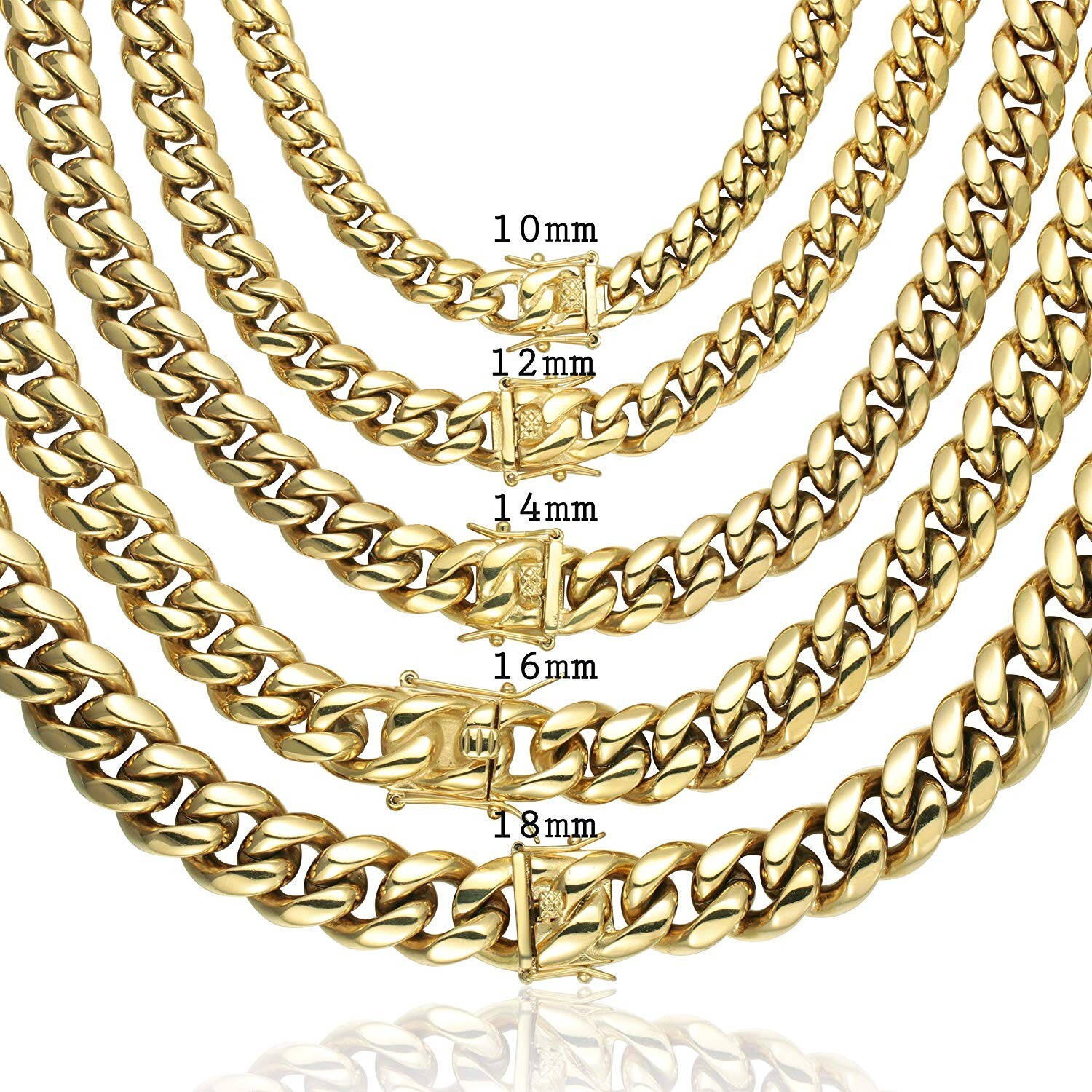 Men's Solid Miami Cuban Link Bracelet Chain 14K 18K Gold Plated Stainless Steel