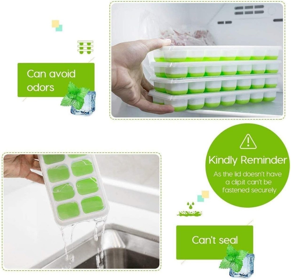 2 Pack Silicone Ice Cube Trays with Removable Lids - Easy Release & Storage