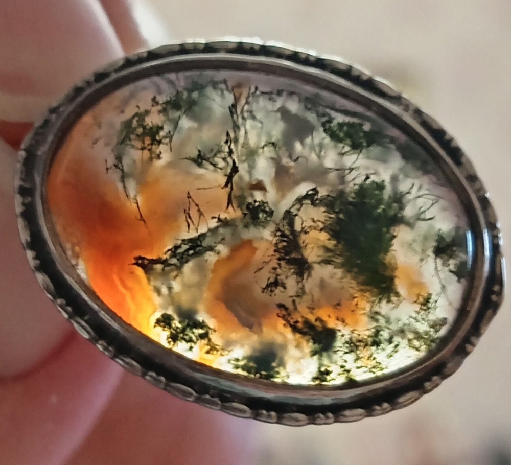 Vintage Silver & Moss Agate Brooch
