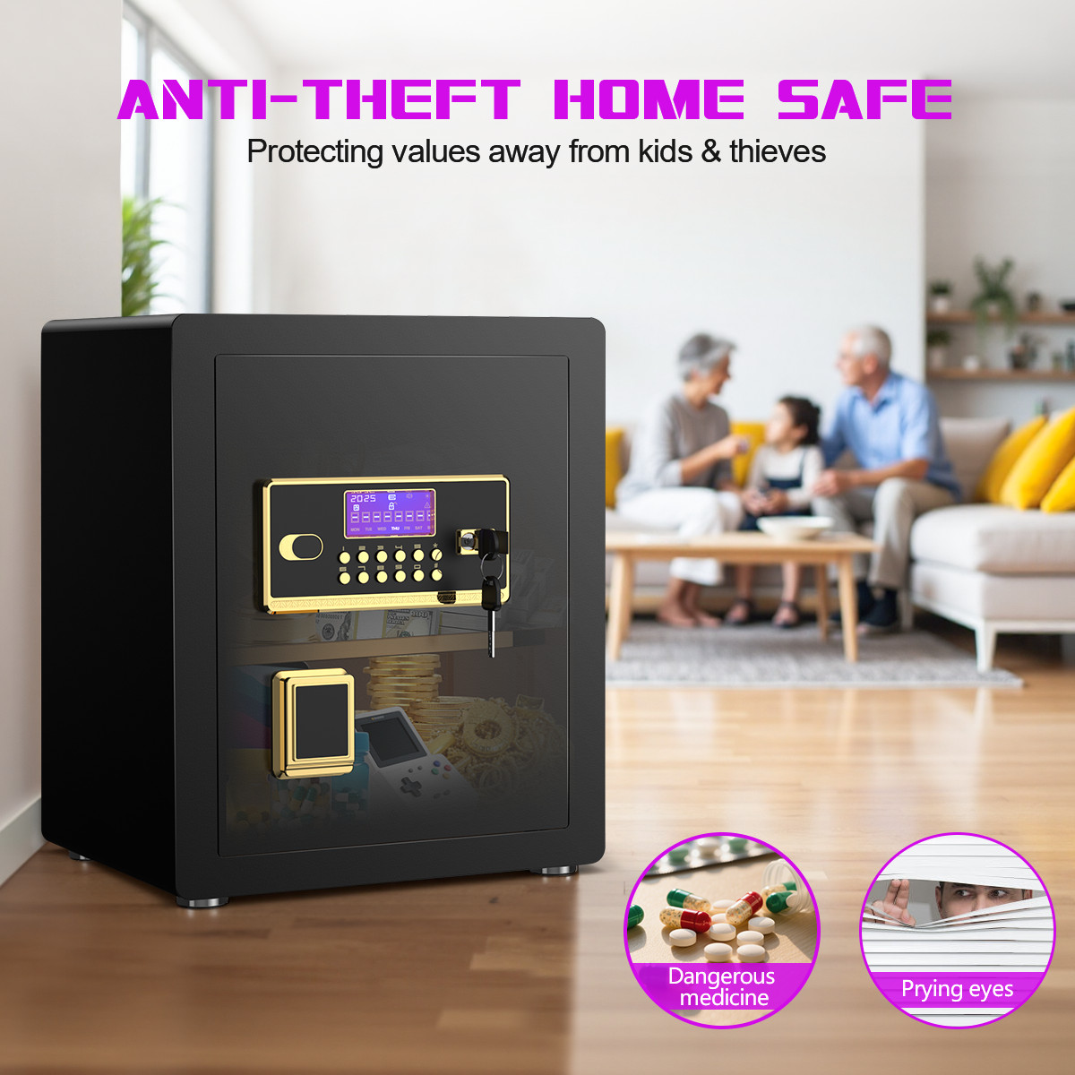 3.0 Cuft Safe Box with Digital Panel Home Security Money Jewelry Hotel Office
