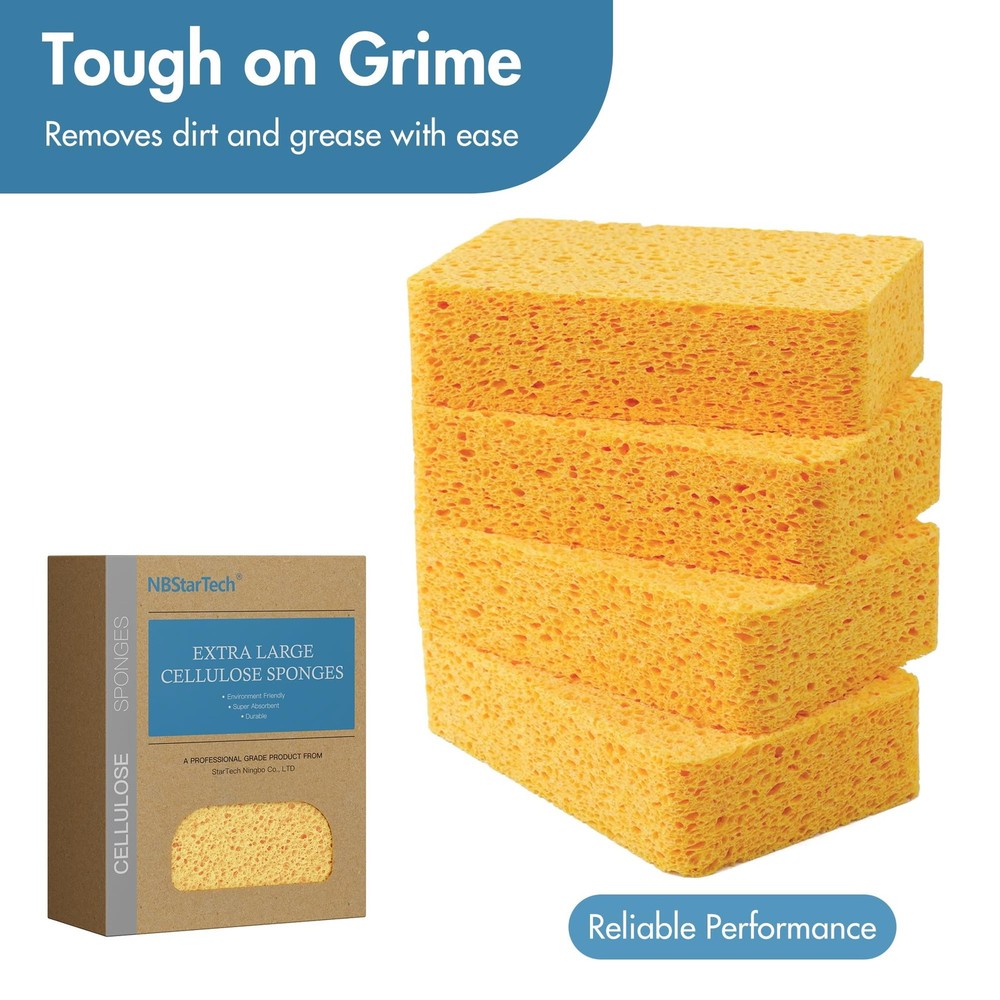 NBStarTech Kitchen Sponges – 4 Pack Large Cellulose Dish Original, Beige