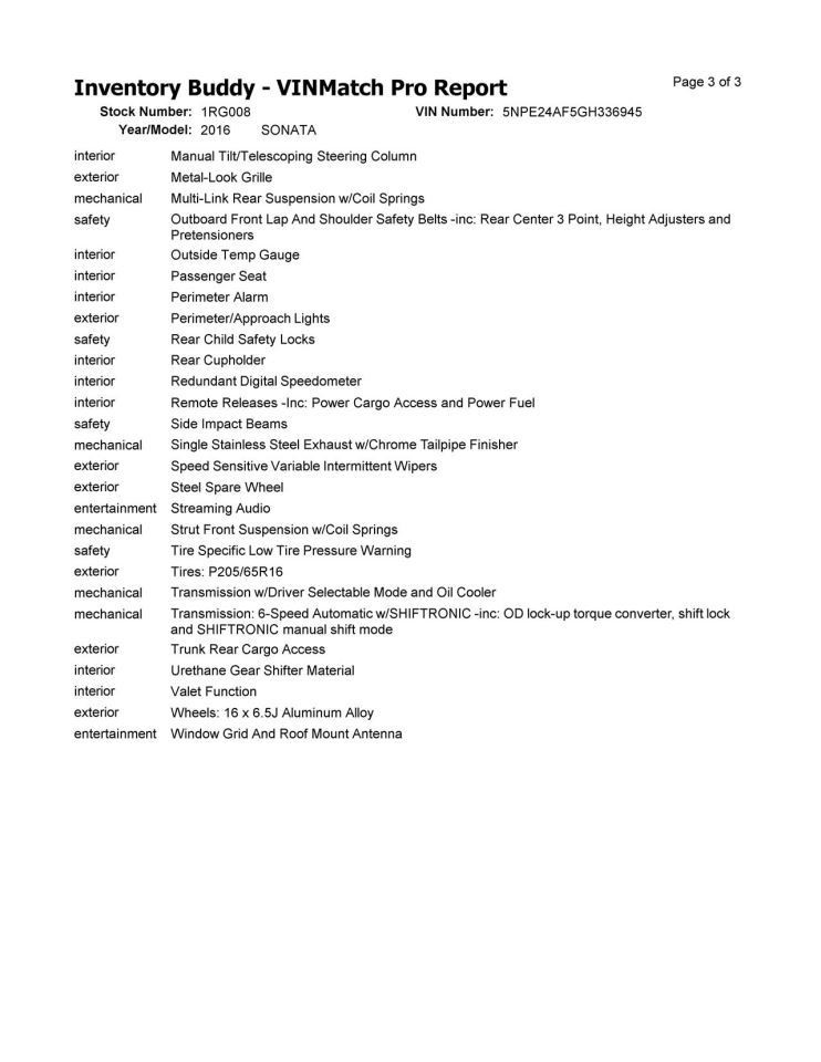 SONATA 2016 High Mounted Stop Light 104866293
