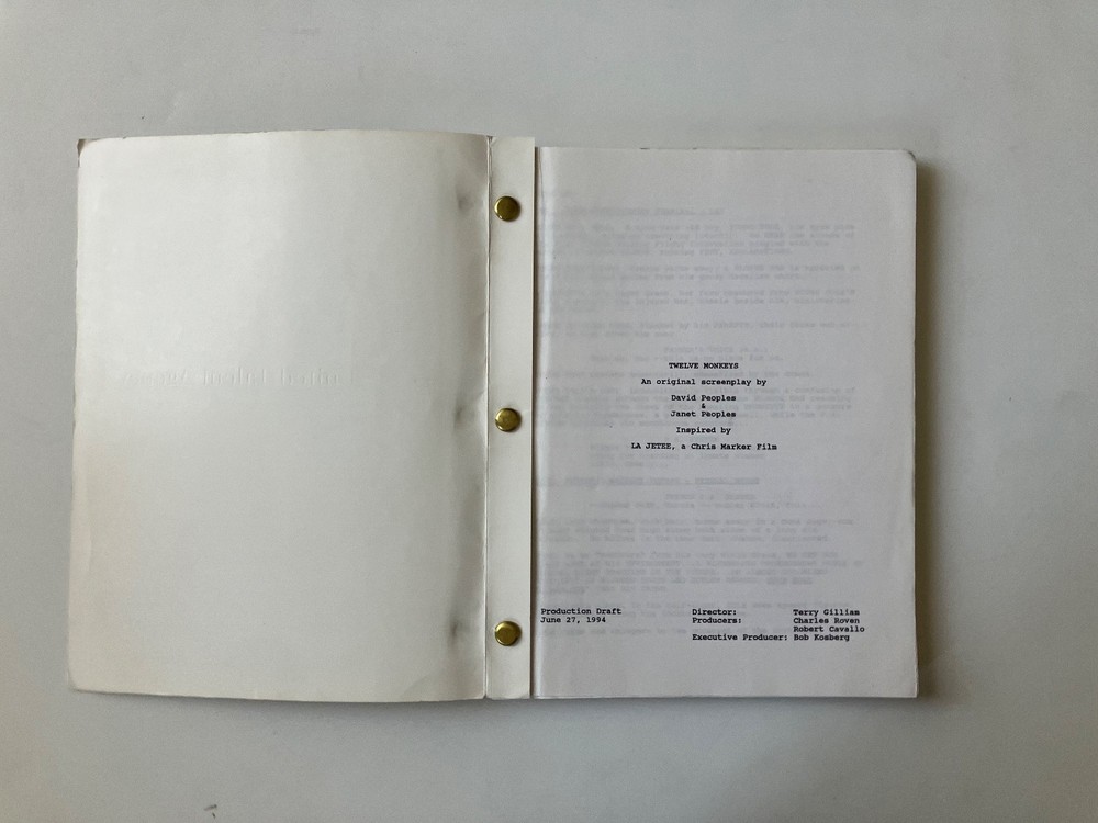 'TWELVE MONKEYS' (1995) AUTHENTIC PROD SCRIPT! NOT A REPRINT. GILLIAM CLASSIC!