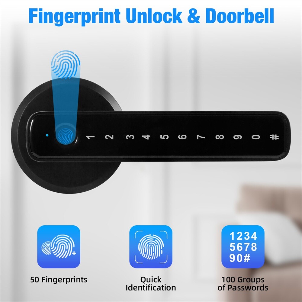 Smart Door Lock with Handle, Fingerprint Keyless Entry Electronic Digital Keypad