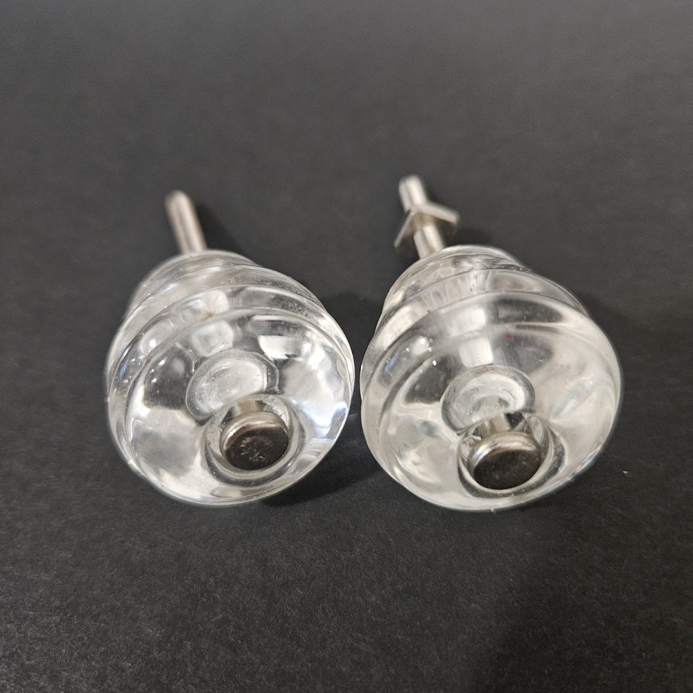 Set/2 Vintage Depression Clear Glass Drawer Knobs Cabinet Pulls
