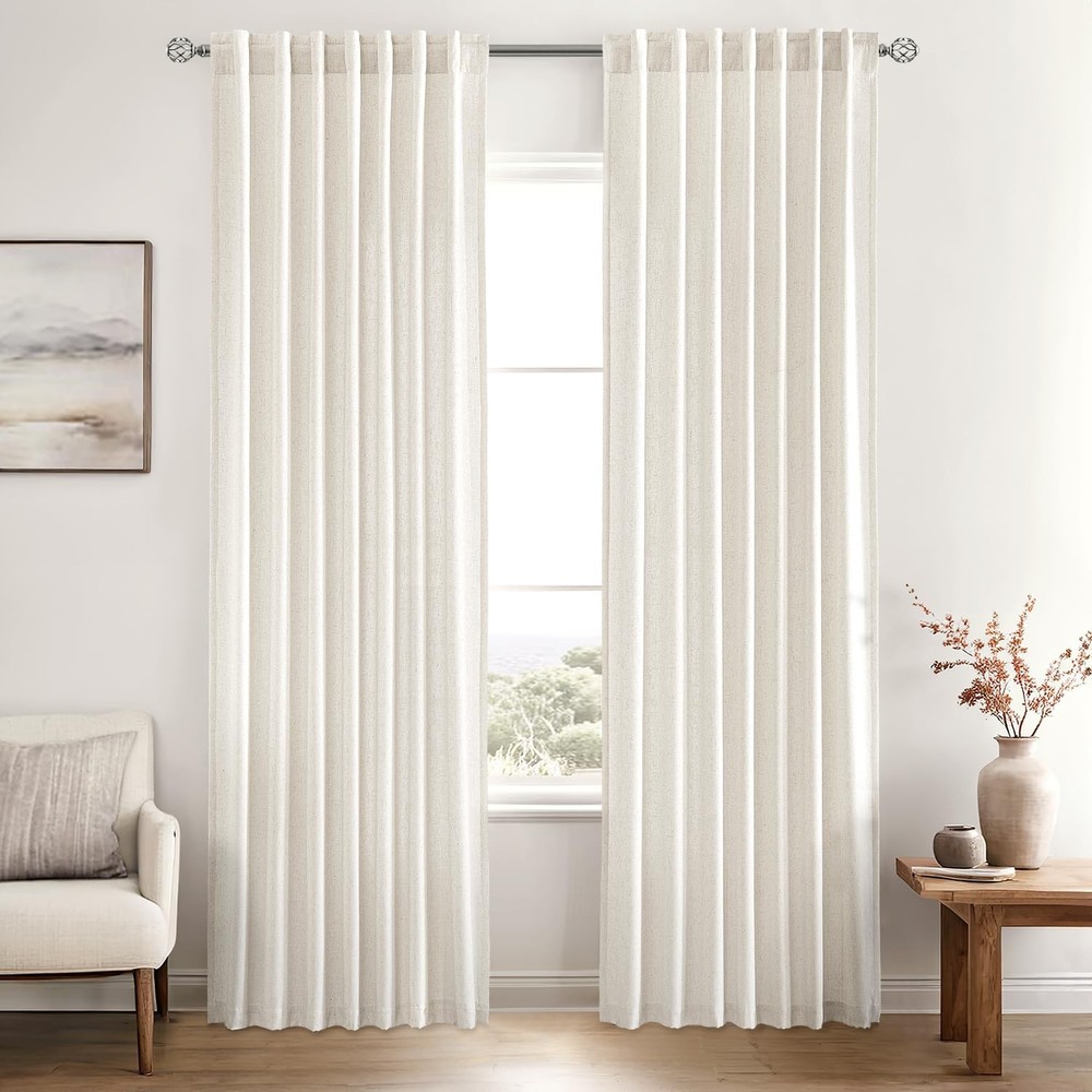 MIULEE NonSeeThrough Privacy Linen Curtains 2 Panels, Light Filtering Window ...