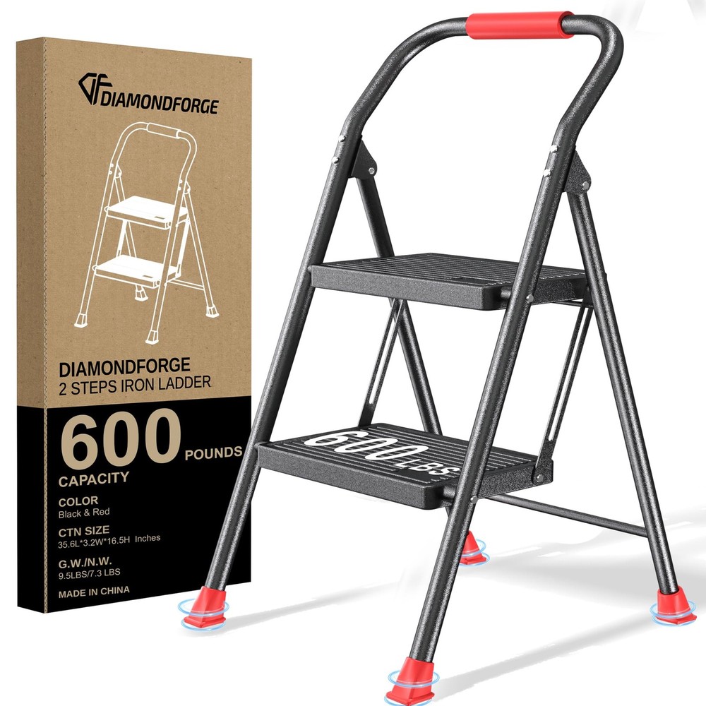 Step Ladder Foldable Folding Stool - for Home Adults Kitchen 2 Stepping Exten...