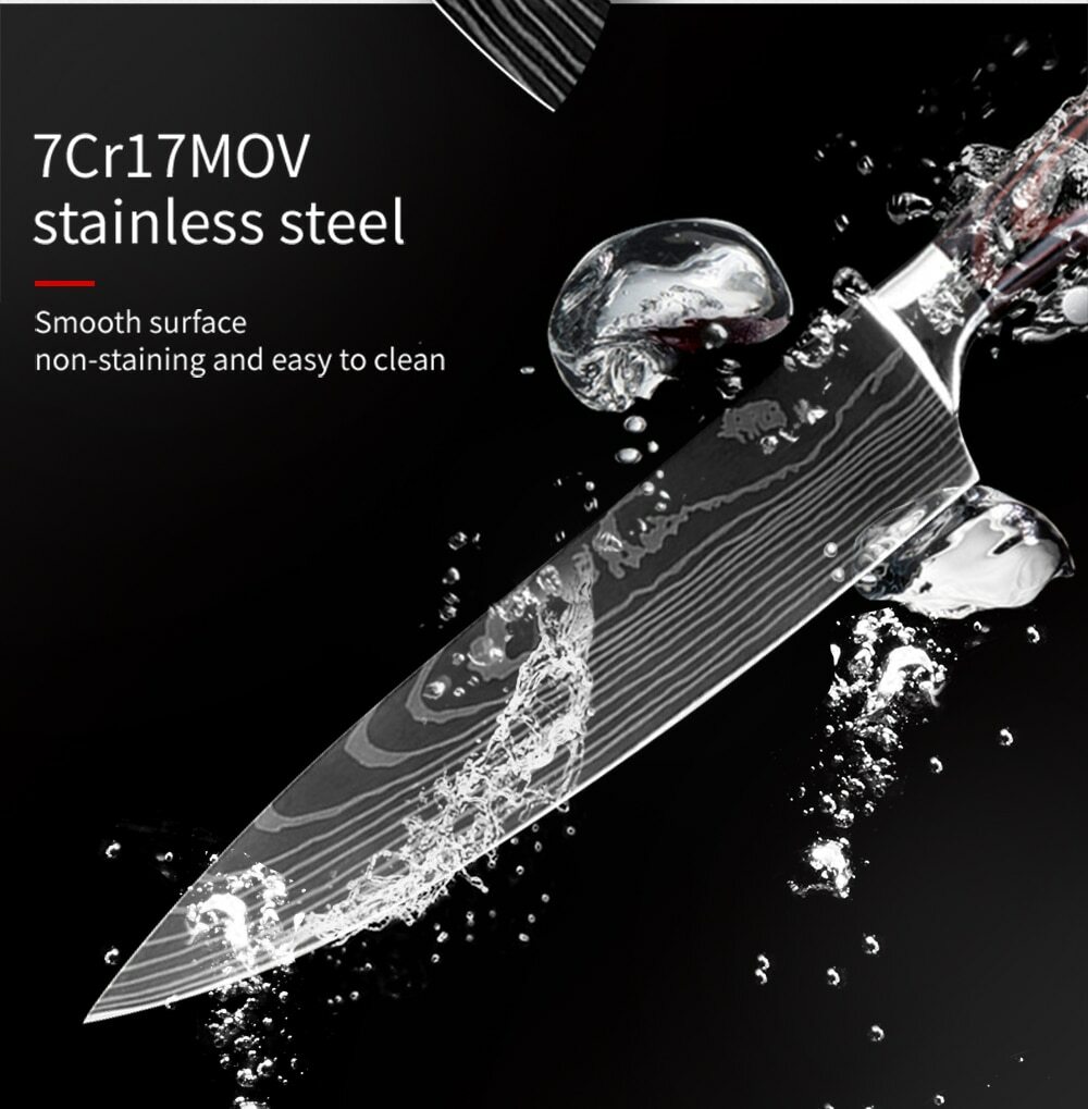 Kitchen Knife Set Japanese Damascus Pattern Chef Knives Stainless Steel Cleaver