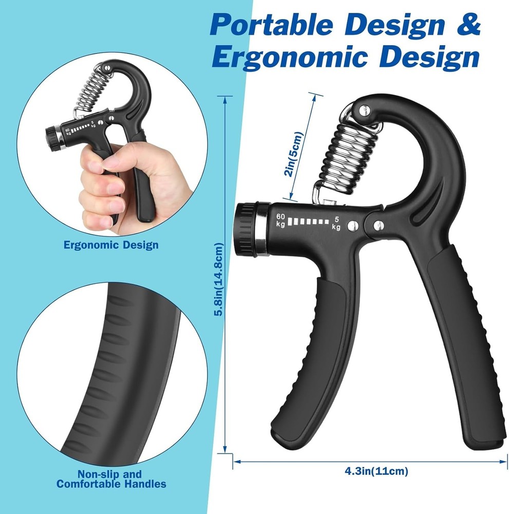 1 Pcs Hand Grip Strengthener Exerciser Workout Squeezer, black
