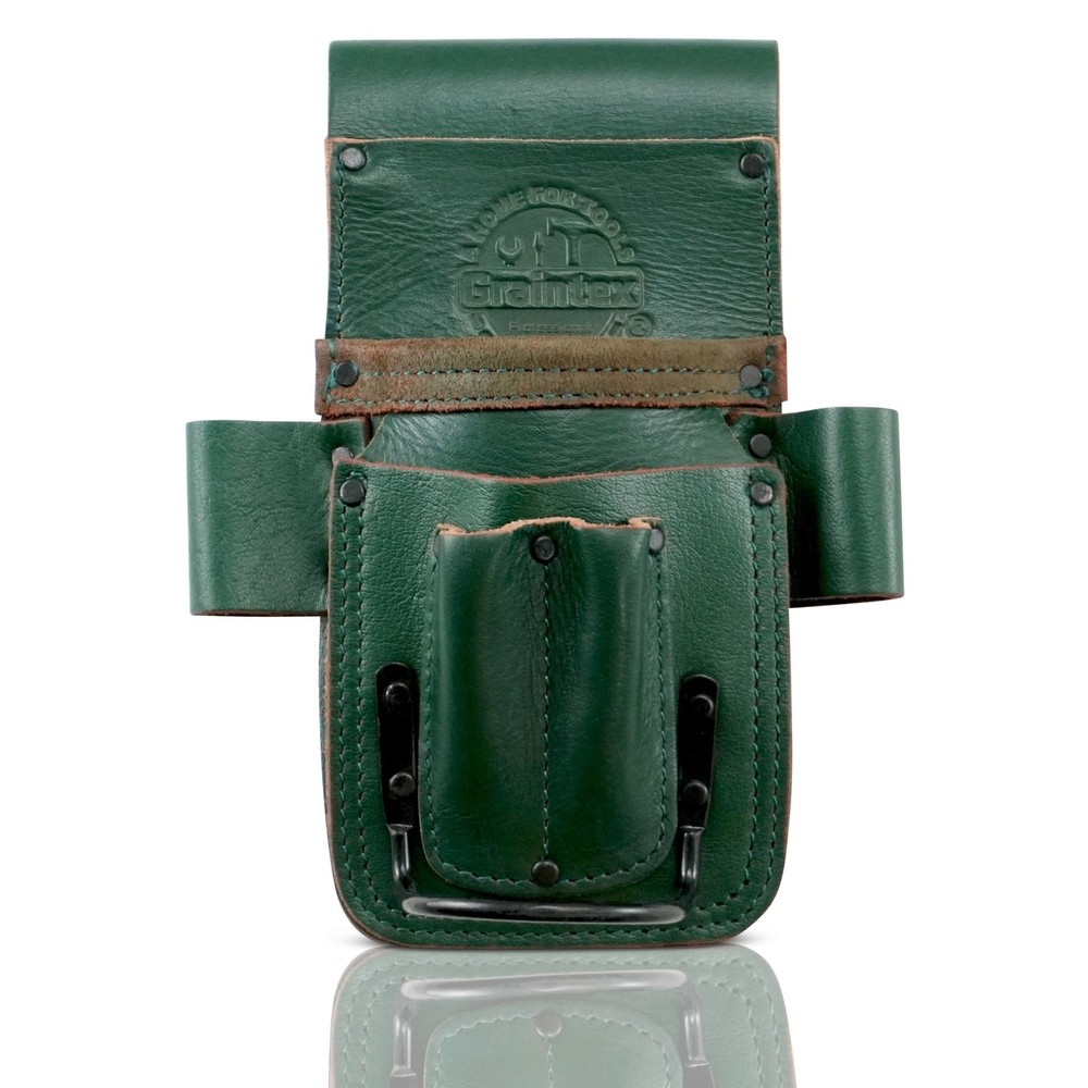 Graintex Multi-Tool Pouch: Leather, 5-Pocket, Hammer Loop, Ideal for Pros
