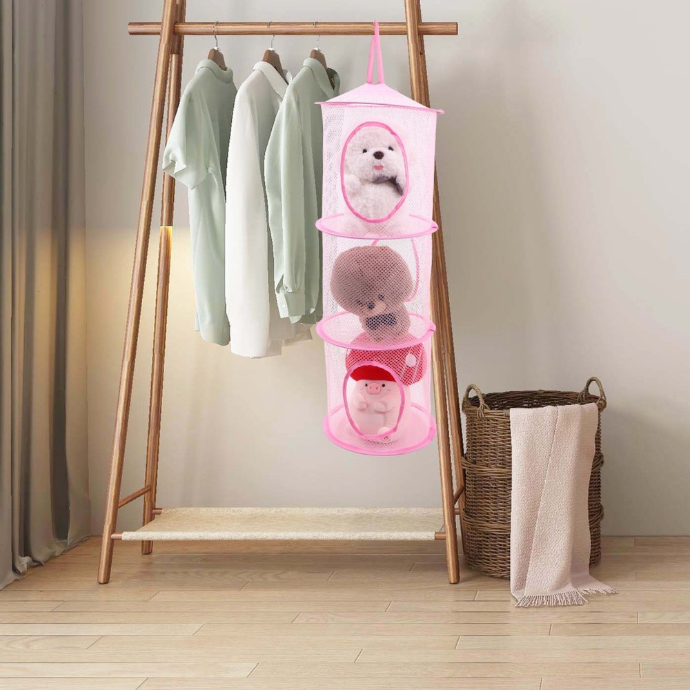 2 Pcs Multi Layer Foldable Hanging Drying Net Mesh Organizer For Stuffed Toys
