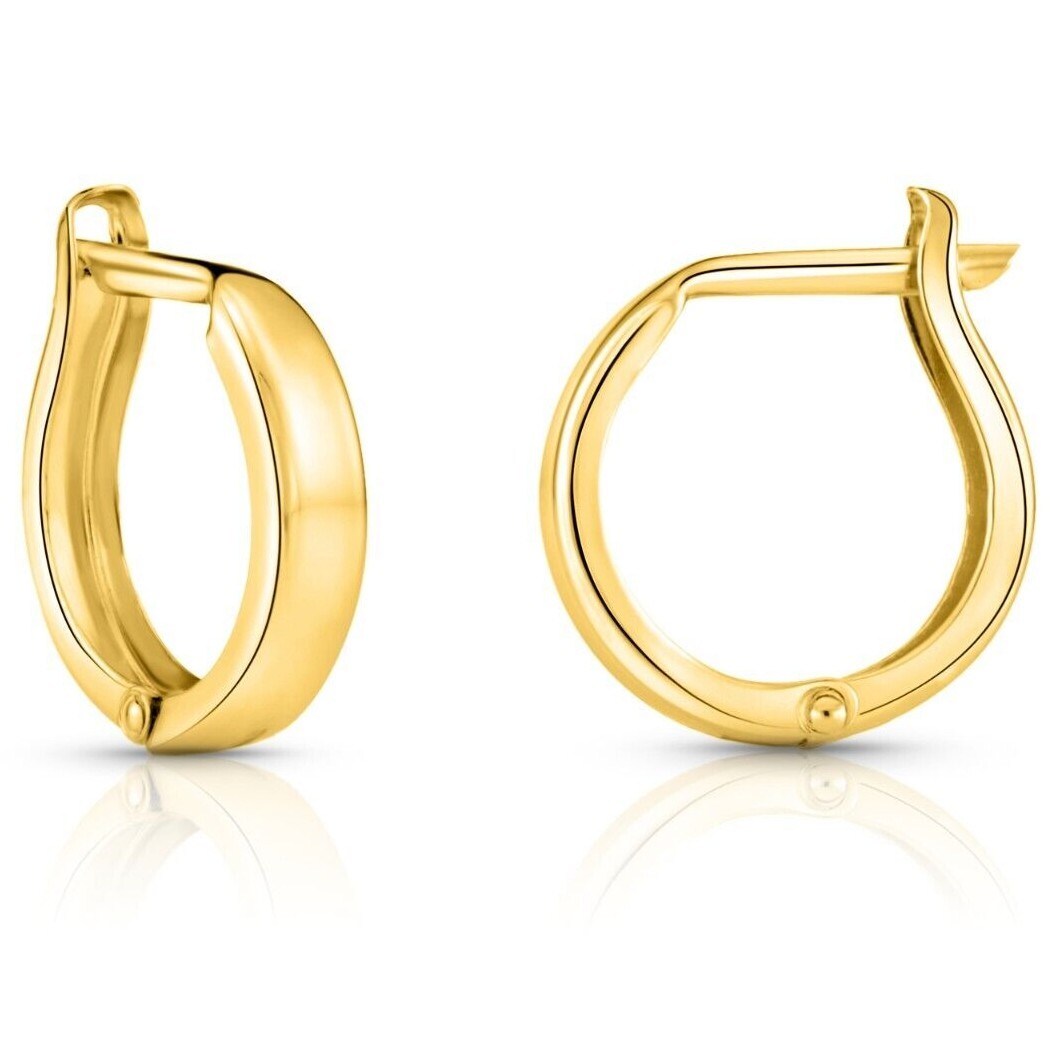 14K Real Solid Gold Shiny Round Plain Huggie Hoop Earrings Small Size 12MM