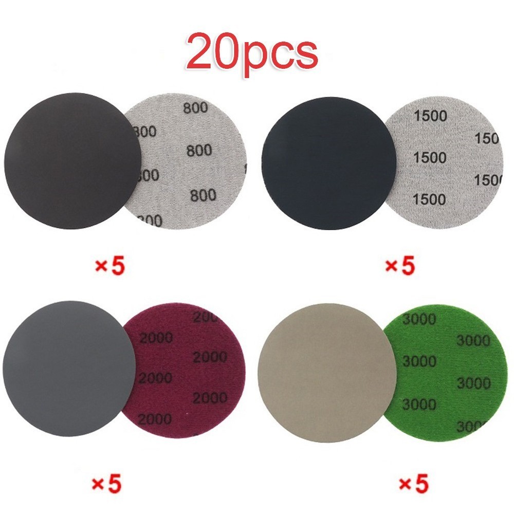 20pcs Sandpaper Discs 800 1500 2000 3000 Grit High Flexibility Hook&Loop