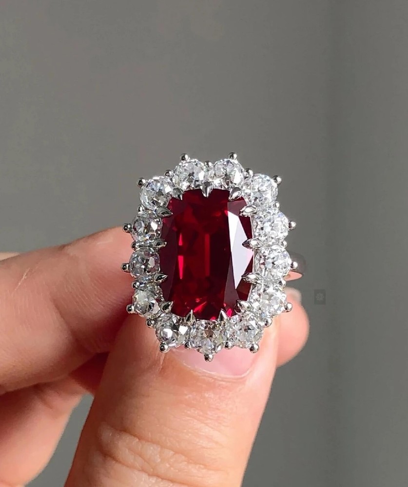 4.72 Ct Cushion Natural Ruby Diamond Engagement Ring 14K Solid White Gold Size 6