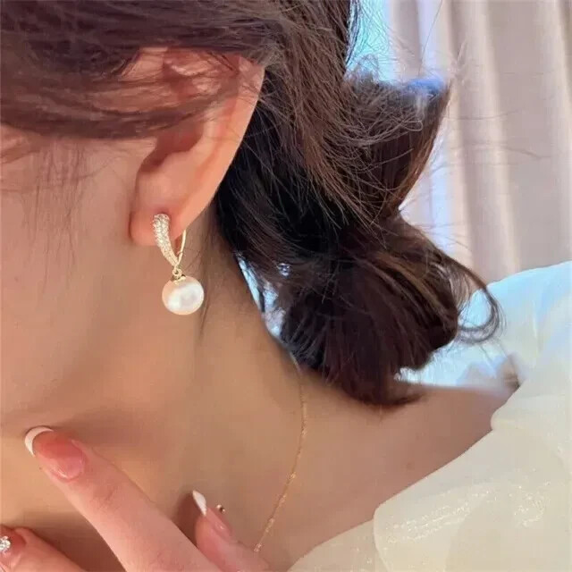 3.00Ct Round Cut Natural Pearl Drop/Dangle Earrings 14K Yellow Gold Plated